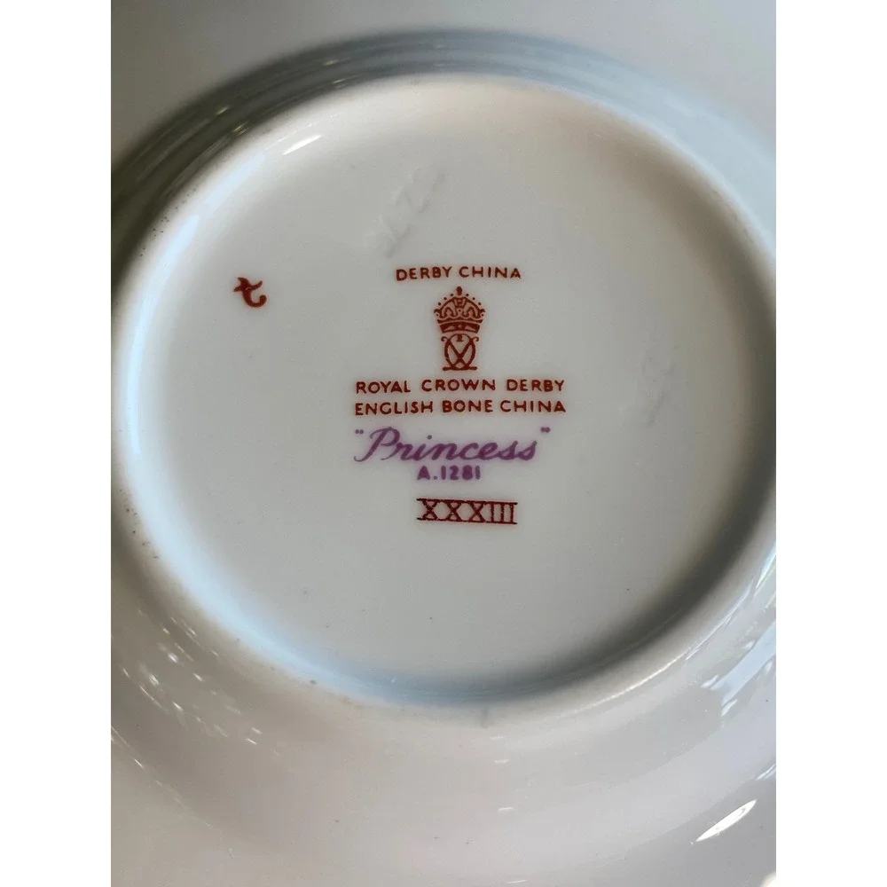 Vintage Royal Crown‎ Derby Princess Pattern 22K Espresso Cup and Saucer Set of 6